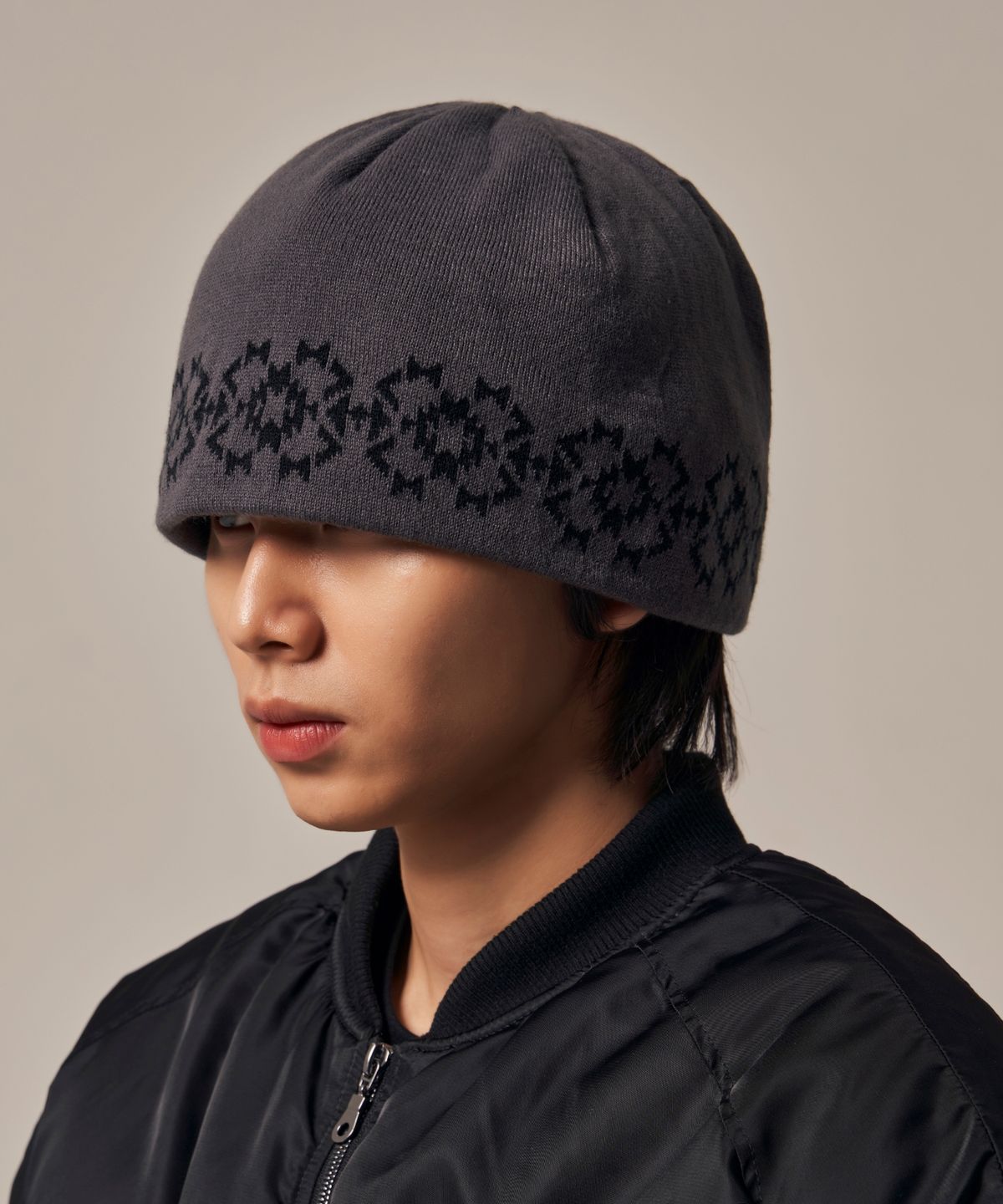 아이돈워너셀(IDWS) Ethnic Jacquard Maxi Beanie Gray