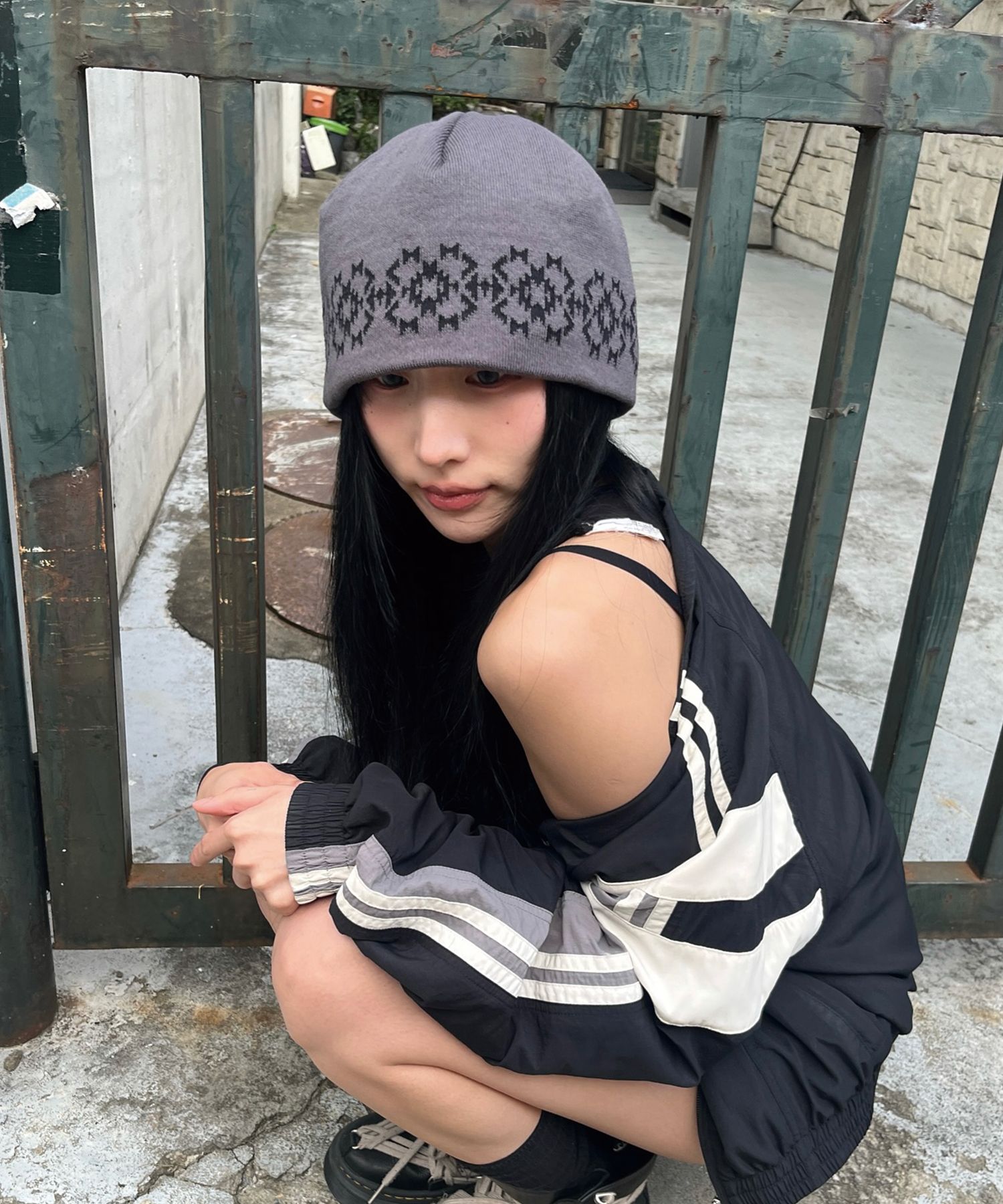 MUSINSA公式 | IDWS Ethnic Jacquard Maxi Beanie Gray