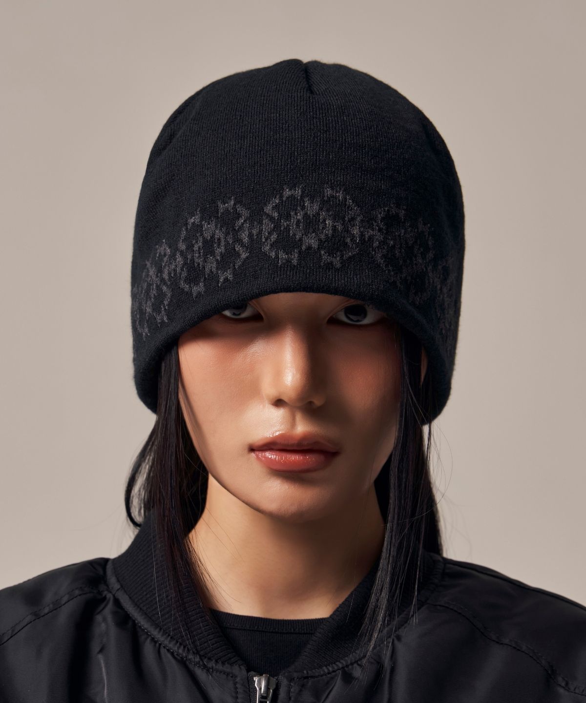 아이돈워너셀(IDWS) Ethnic Jacquard Maxi Beanie Black