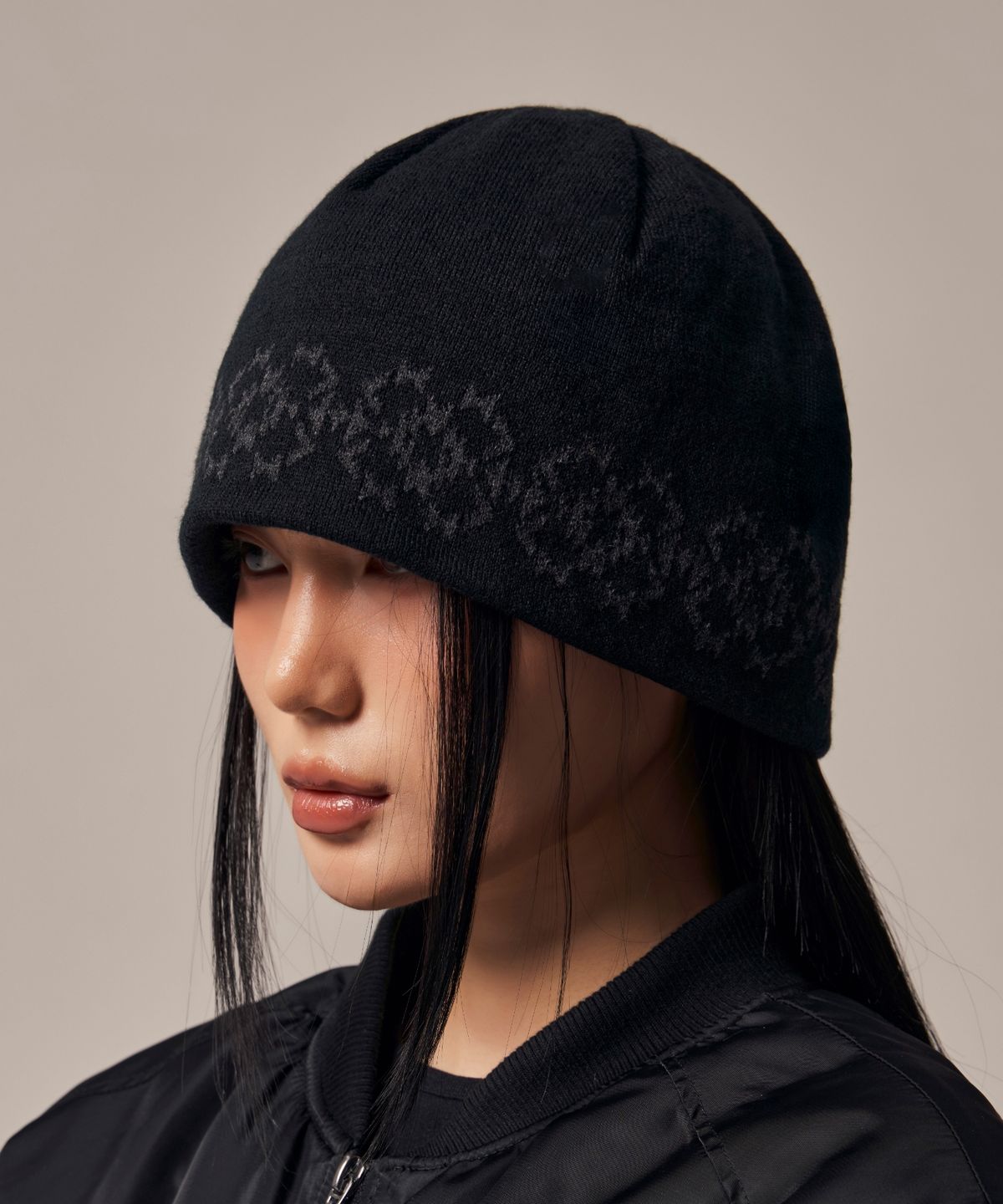 아이돈워너셀(IDWS) Ethnic Jacquard Maxi Beanie Black