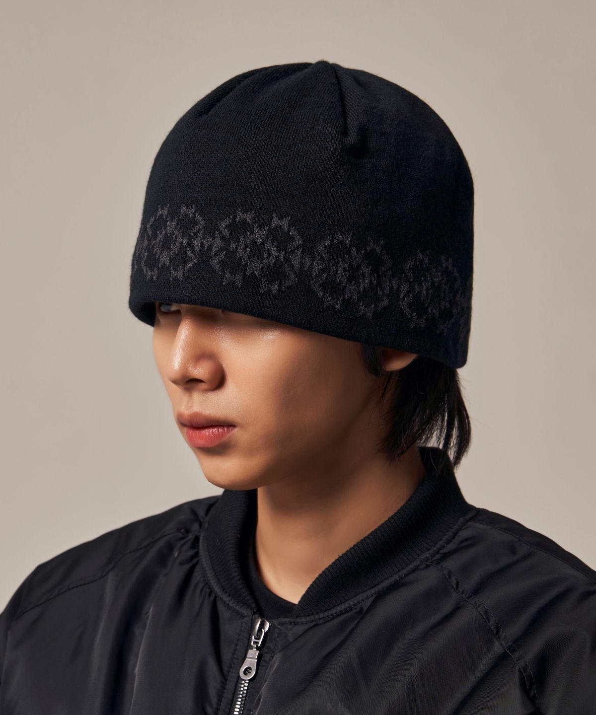아이돈워너셀(IDWS) Ethnic Jacquard Maxi Beanie Black