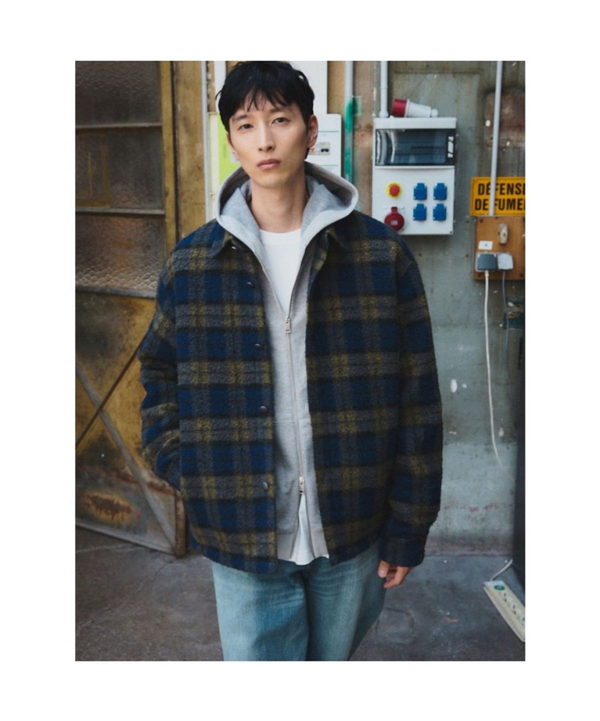 시프트지(SHIFT.G) Wool Boucle Check Jacket  Blue