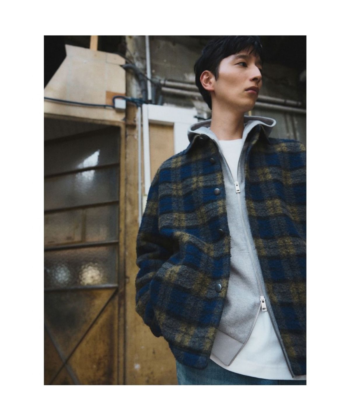 시프트지(SHIFT.G) Wool Boucle Check Jacket  Blue
