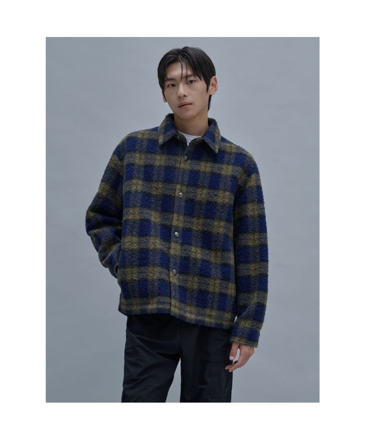 시프트지(SHIFT.G) Wool Boucle Check Jacket  Blue
