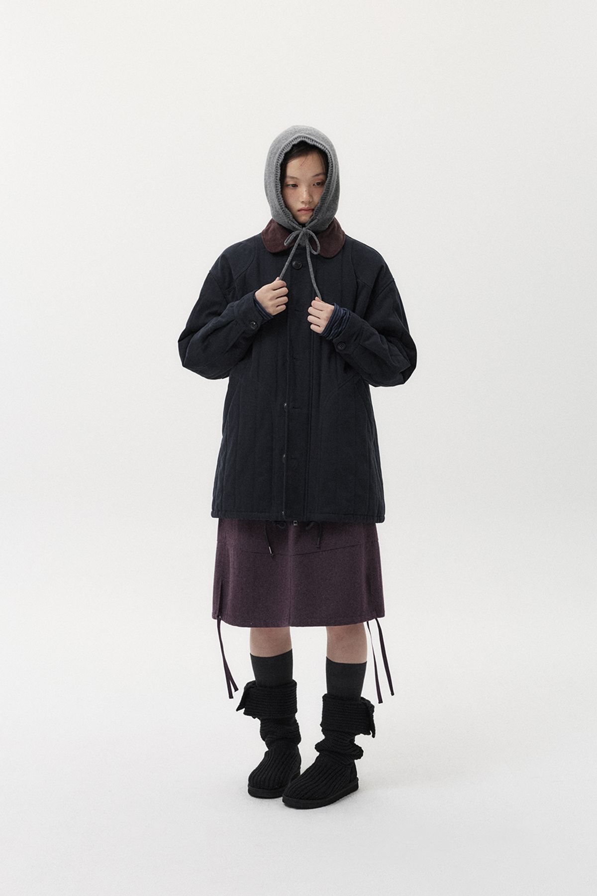 오헤시오(OHESHIO) LACE KNIT BALACLAVA, GRAY