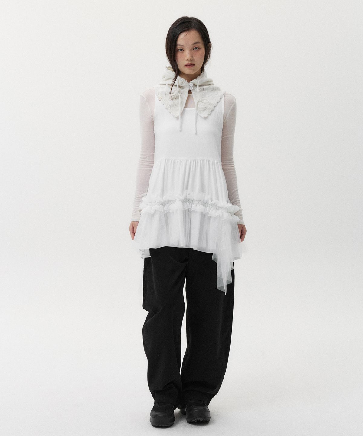 오헤시오(OHESHIO) LACE KNIT BALACLAVA, WHITE