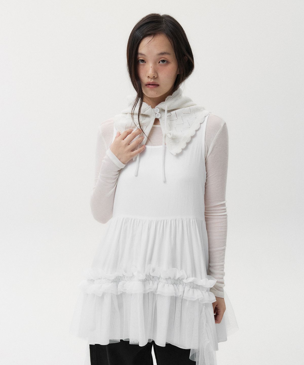 오헤시오(OHESHIO) LACE KNIT BALACLAVA, WHITE
