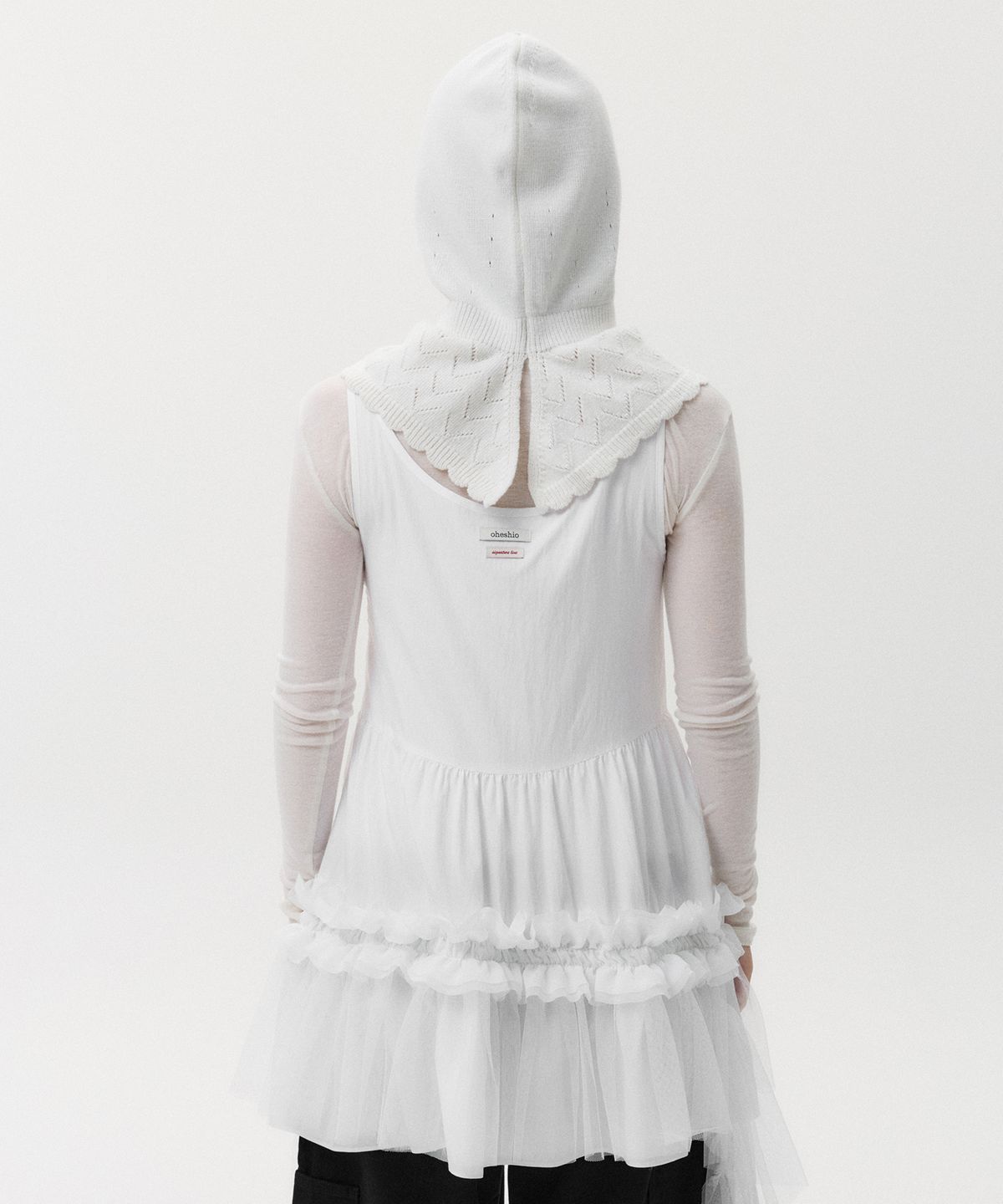 오헤시오(OHESHIO) LACE KNIT BALACLAVA, WHITE
