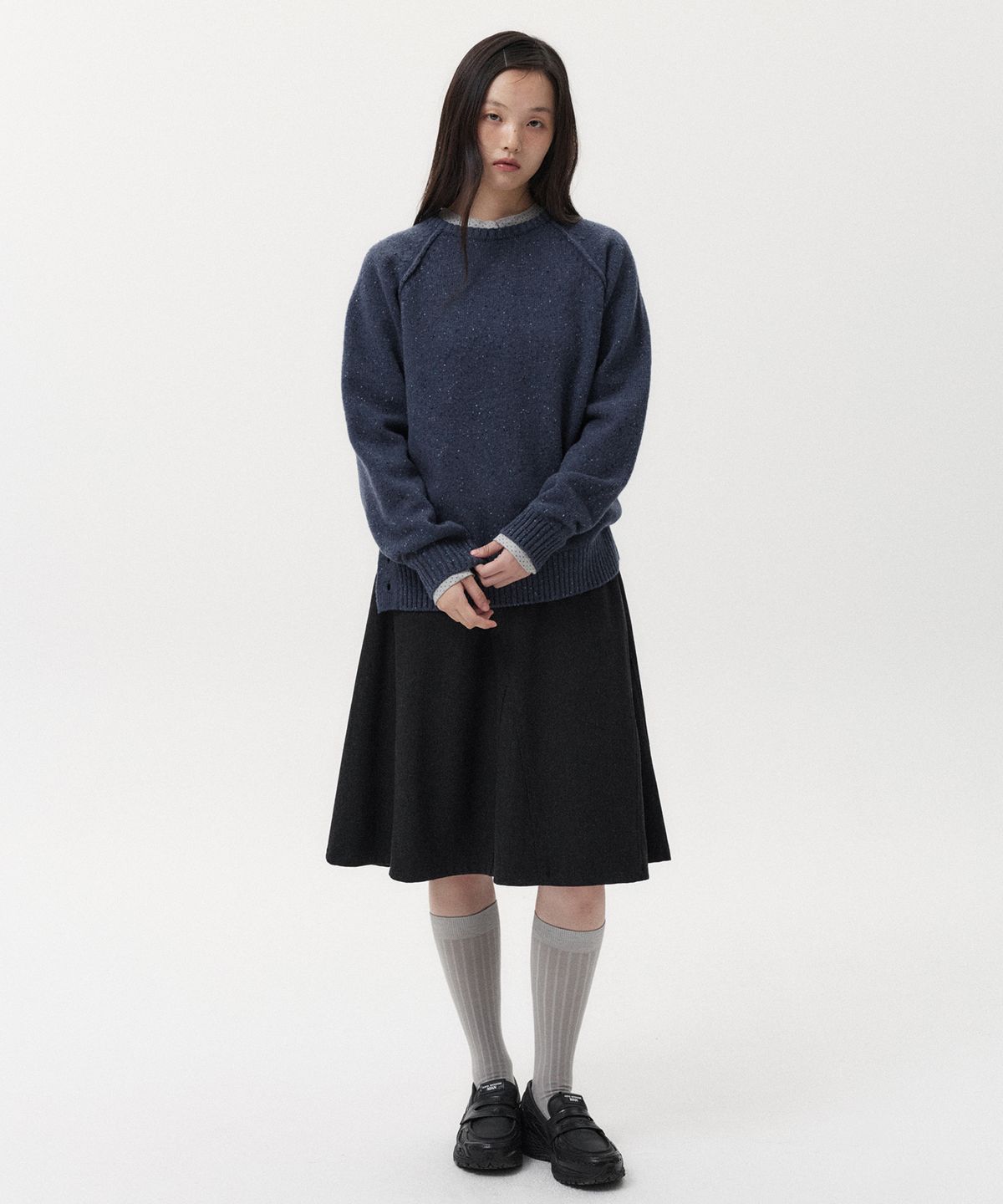 오헤시오(OHESHIO) WOOL TWILL A-LINE SKIRT, CHARCOAL