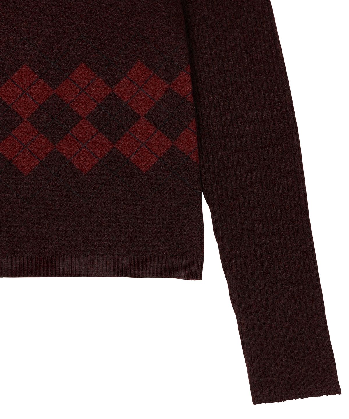 오헤시오(OHESHIO) ARGYLE HALF NECK RIBBED KNIT, BURGUNDY