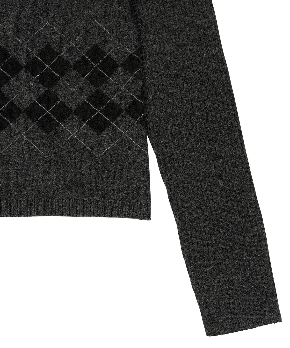 오헤시오(OHESHIO) ARGYLE HALF NECK RIBBED KNIT, CHARCOAL
