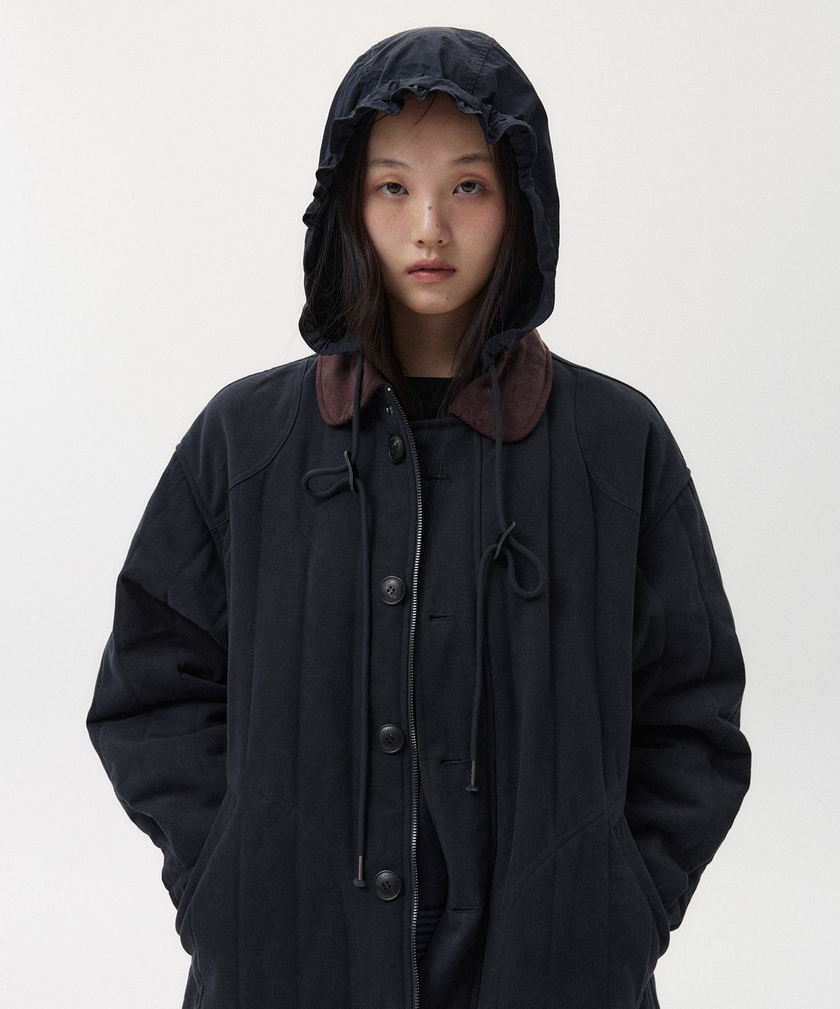 오헤시오(OHESHIO) CORDUROY COLLAR QUILTED JACKET, NAVY