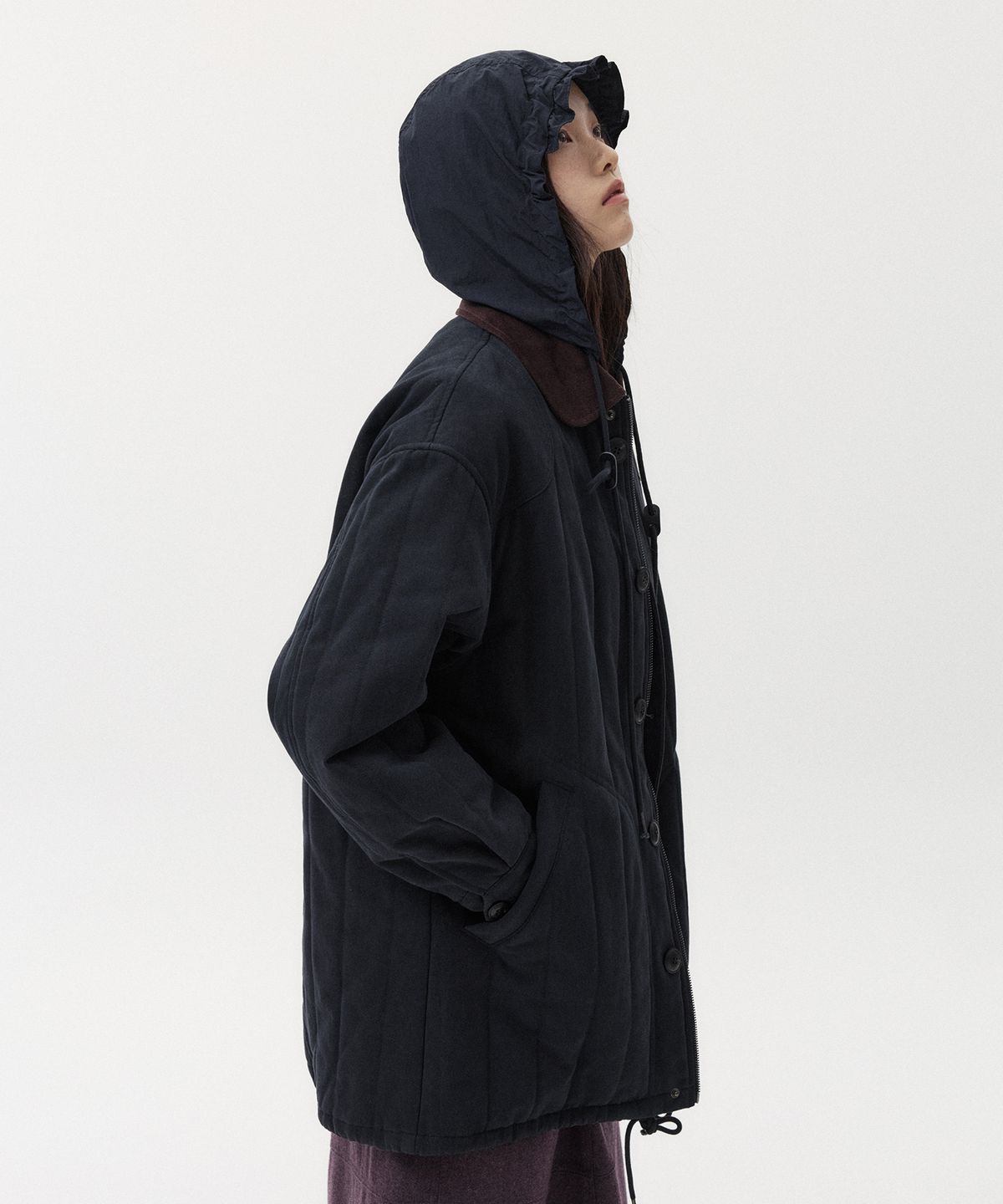오헤시오(OHESHIO) CORDUROY COLLAR QUILTED JACKET, NAVY
