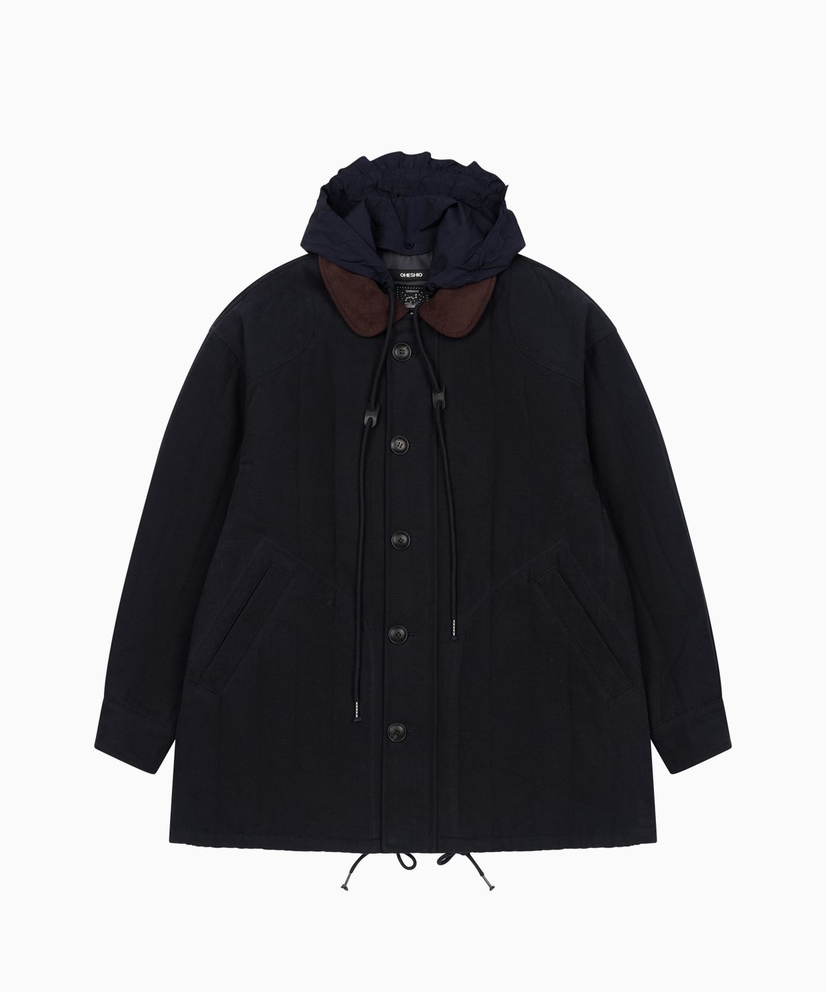 오헤시오(OHESHIO) CORDUROY COLLAR QUILTED JACKET, NAVY