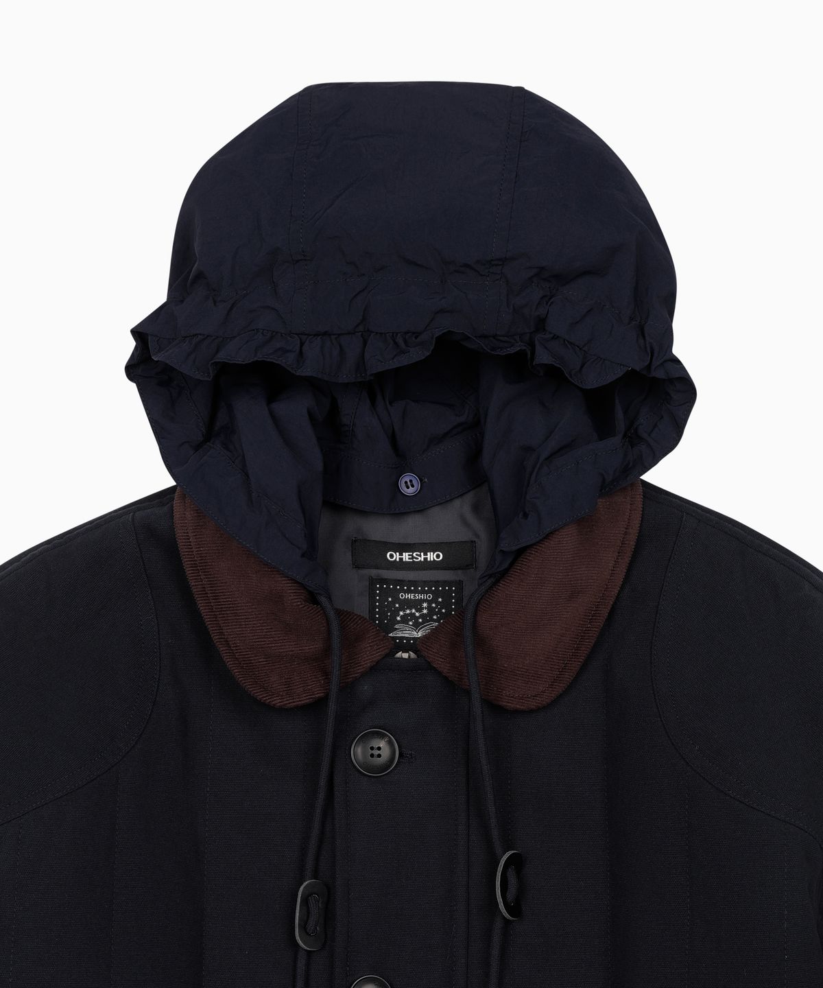 오헤시오(OHESHIO) CORDUROY COLLAR QUILTED JACKET, NAVY