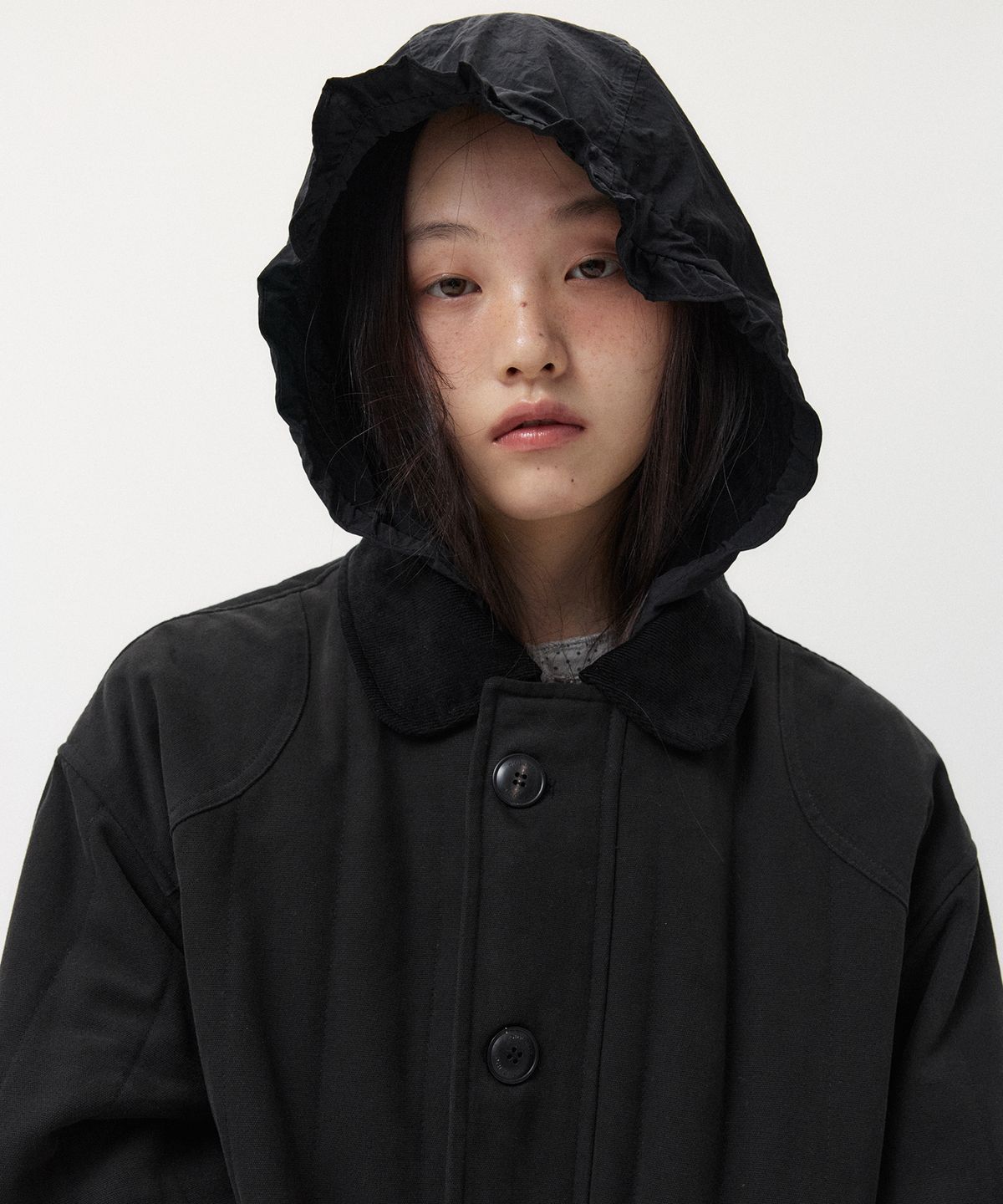 오헤시오(OHESHIO) CORDUROY COLLAR QUILTED JACKET, BLACK