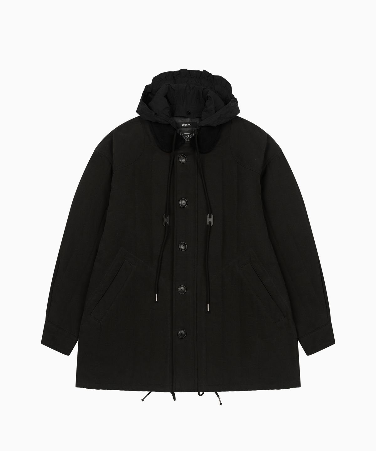 오헤시오(OHESHIO) CORDUROY COLLAR QUILTED JACKET, BLACK