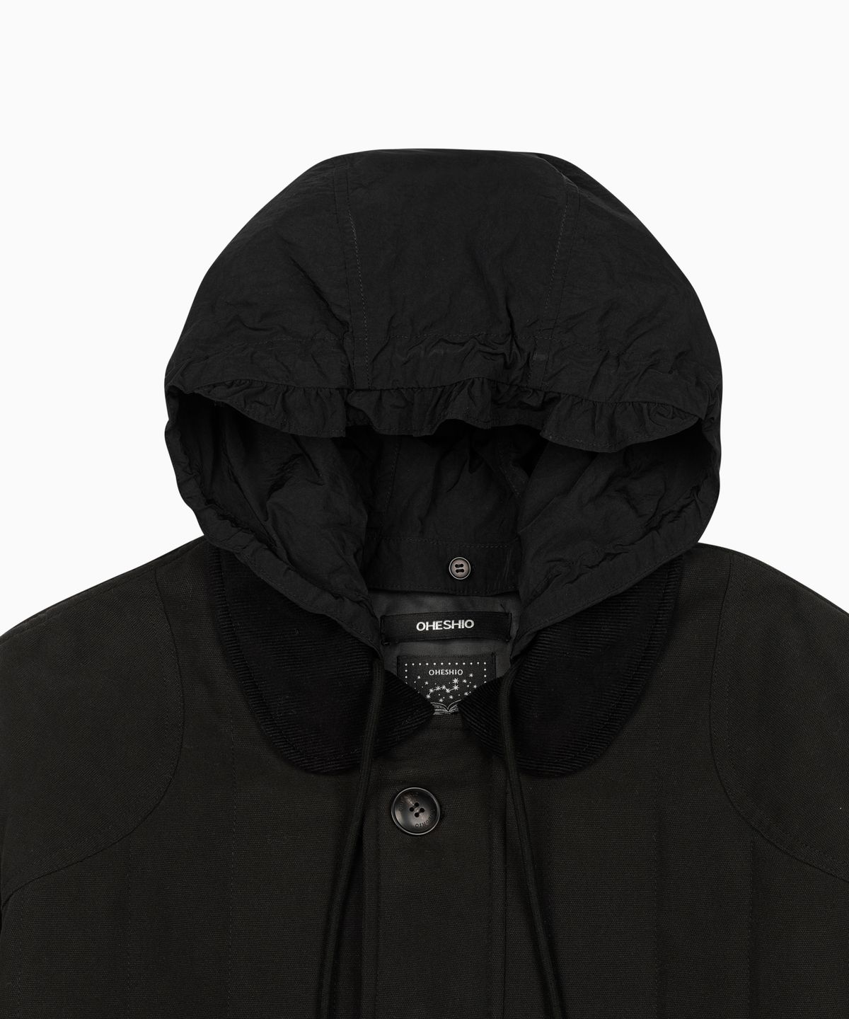 오헤시오(OHESHIO) CORDUROY COLLAR QUILTED JACKET, BLACK