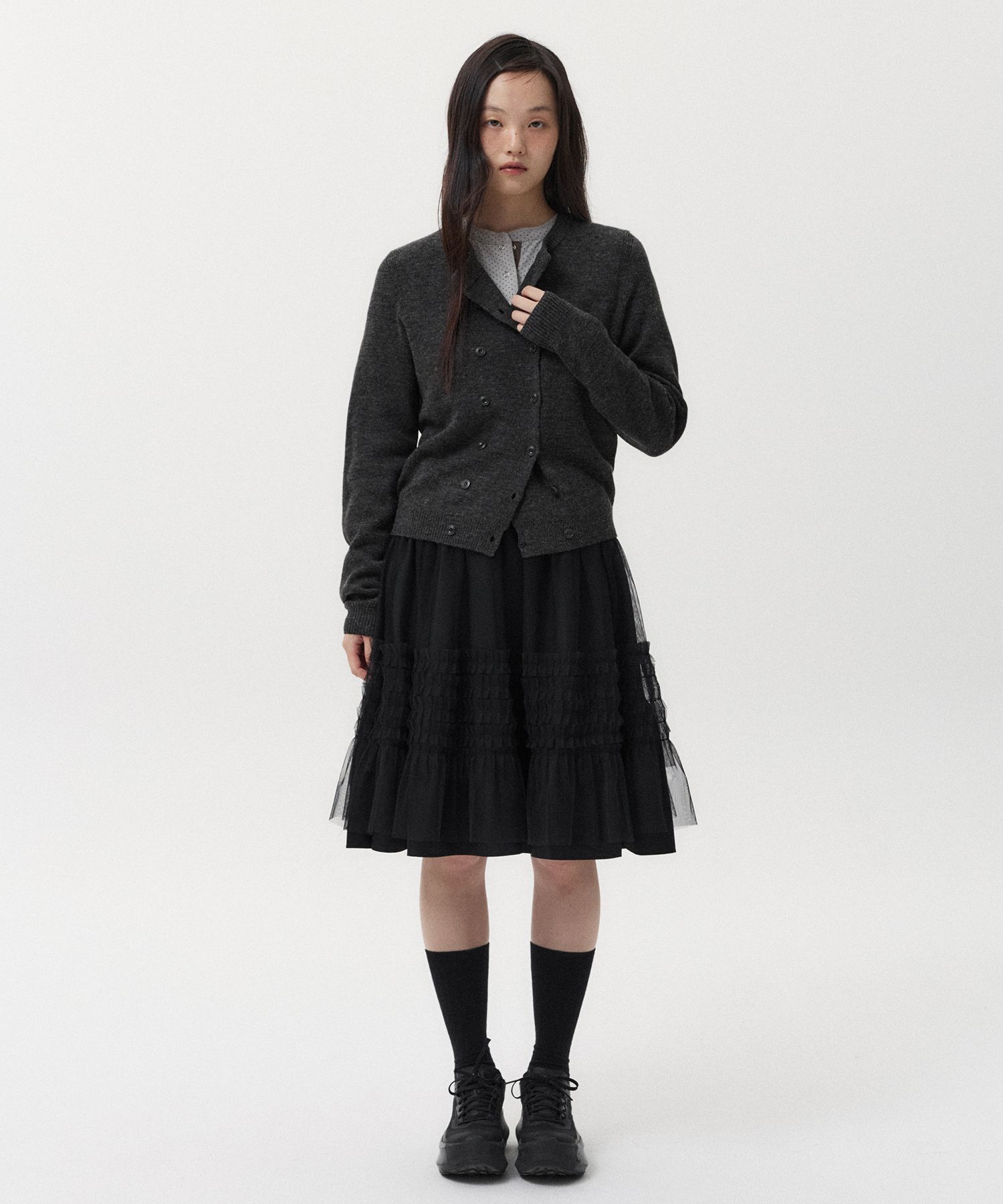 MUSINSA公式 | OHESHIO DOUBLE BUTTON CARDIGAN, CHARCOAL