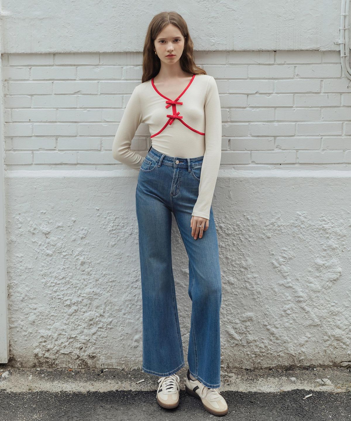 로트르드민(LAUTREDE MIN) Two ribbon Butter T shirts