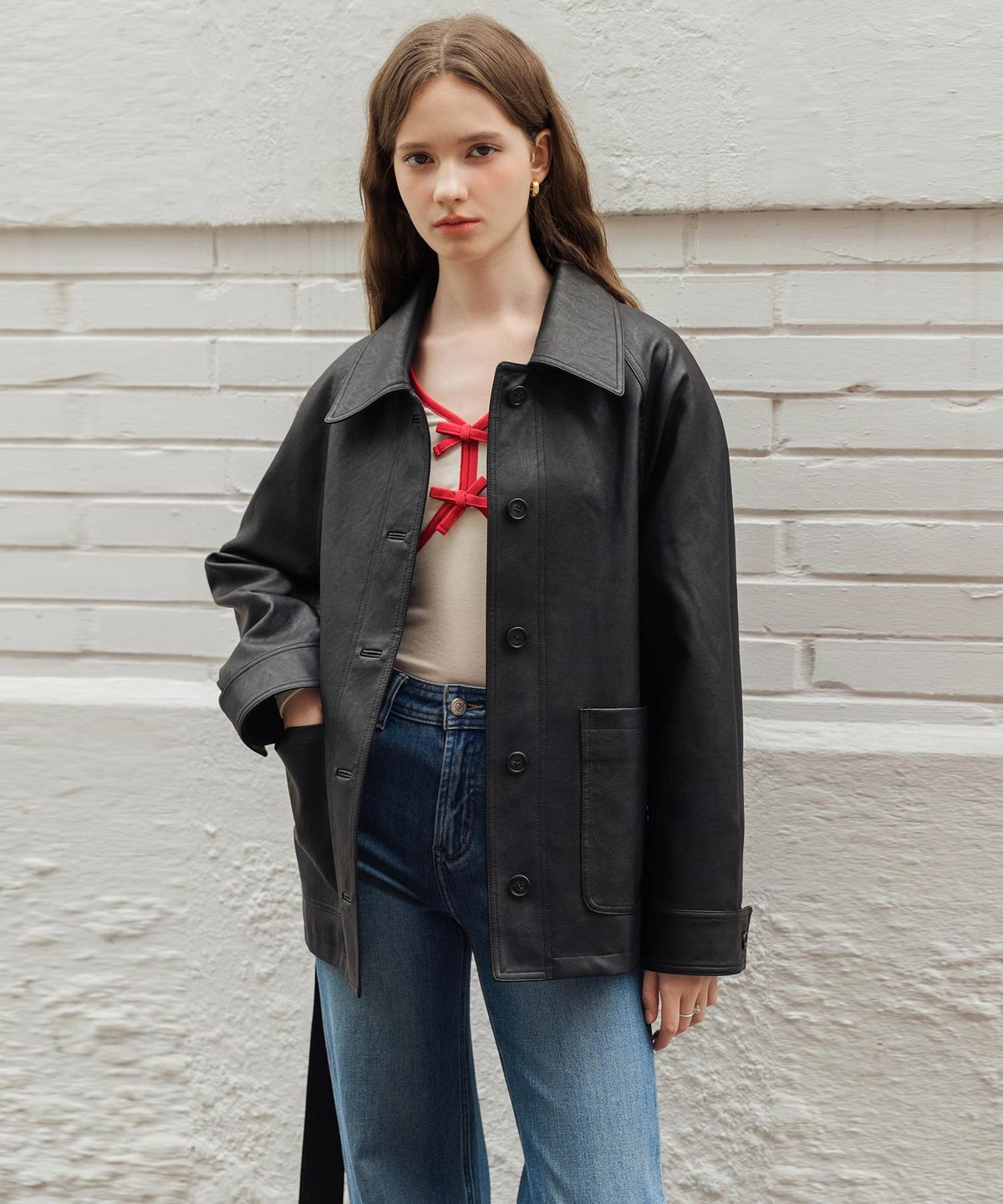 로트르드민(LAUTREDE MIN) Daze belted leather Black jacket