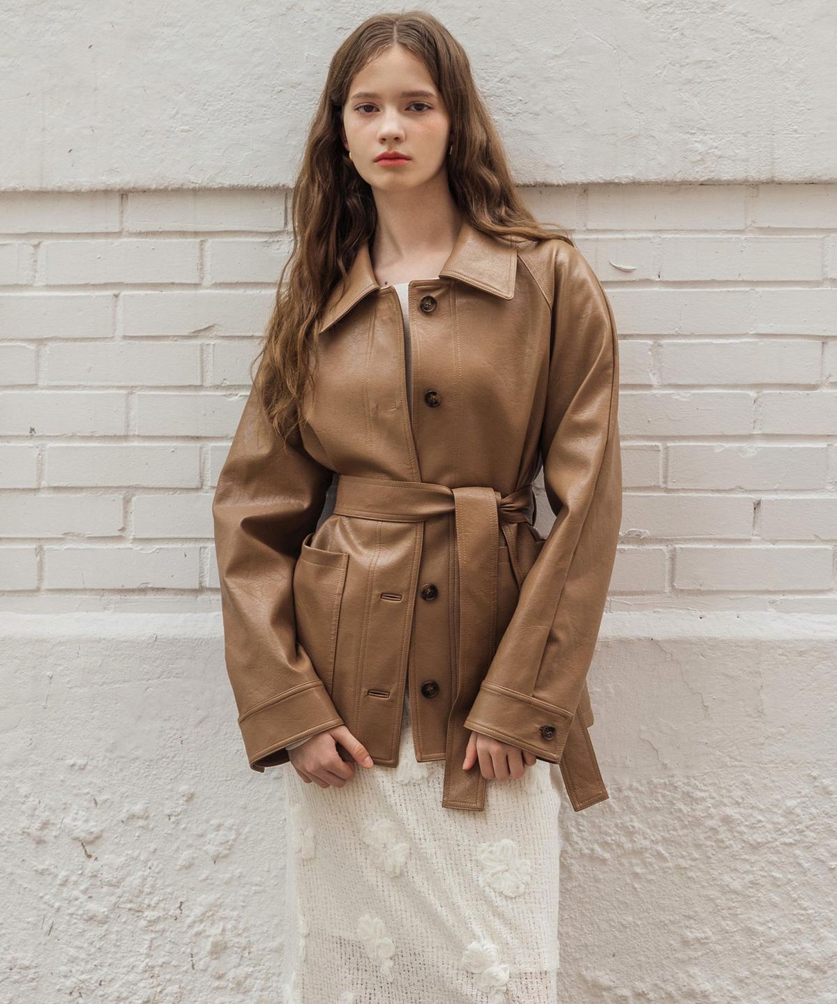 로트르드민(LAUTREDE MIN) Daze belted leather Brown jacket