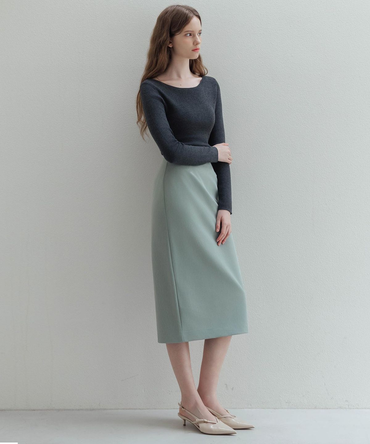 로트르드민(LAUTREDE MIN) Re  leather blue skirt