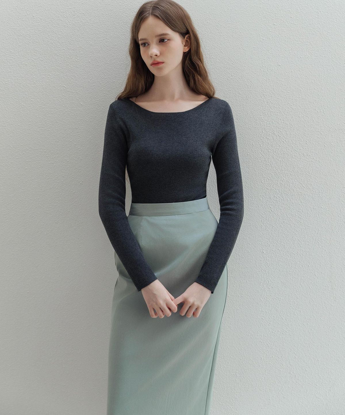로트르드민(LAUTREDE MIN) Re  leather blue skirt