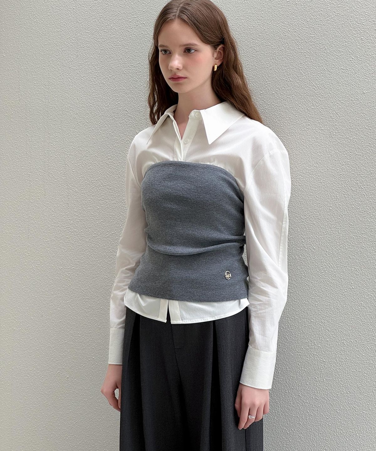 로트르드민(LAUTREDE MIN) Bustier layered knit Top
