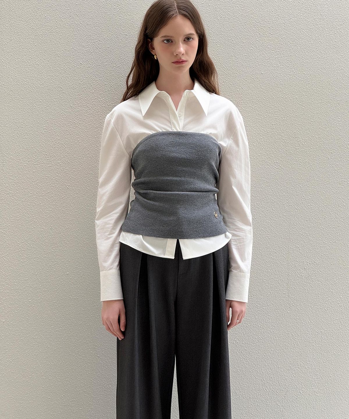 로트르드민(LAUTREDE MIN) Bustier layered knit Top