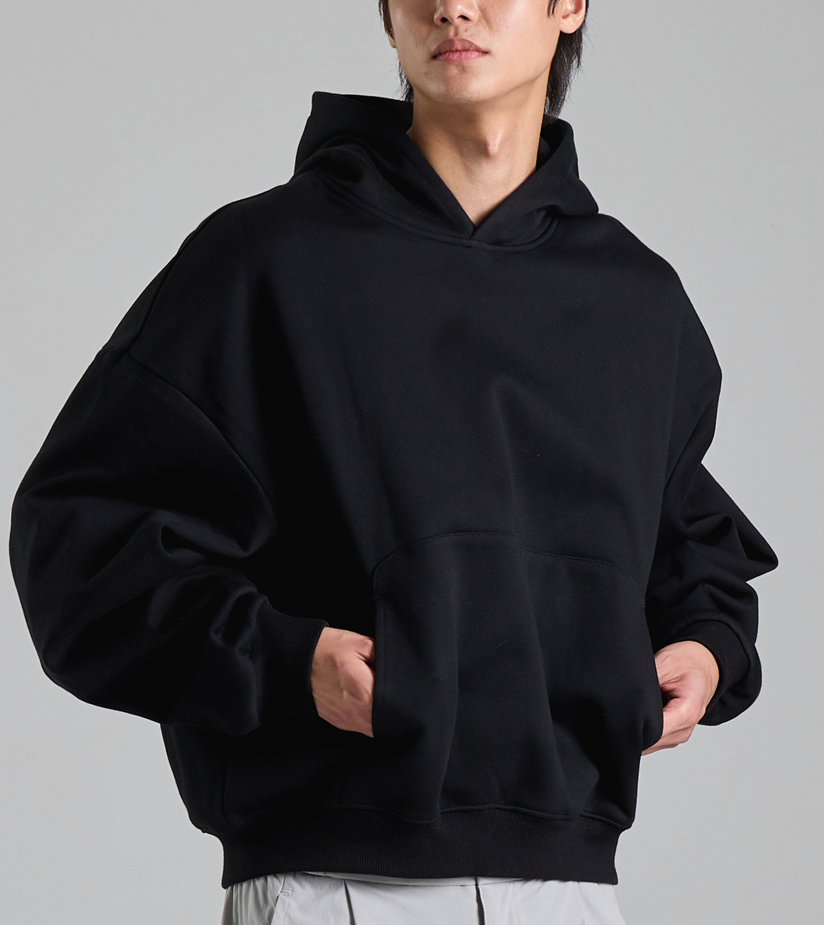 버튼서울(BUTTON SEOUL) 미니멀 기모 후드 (블랙)