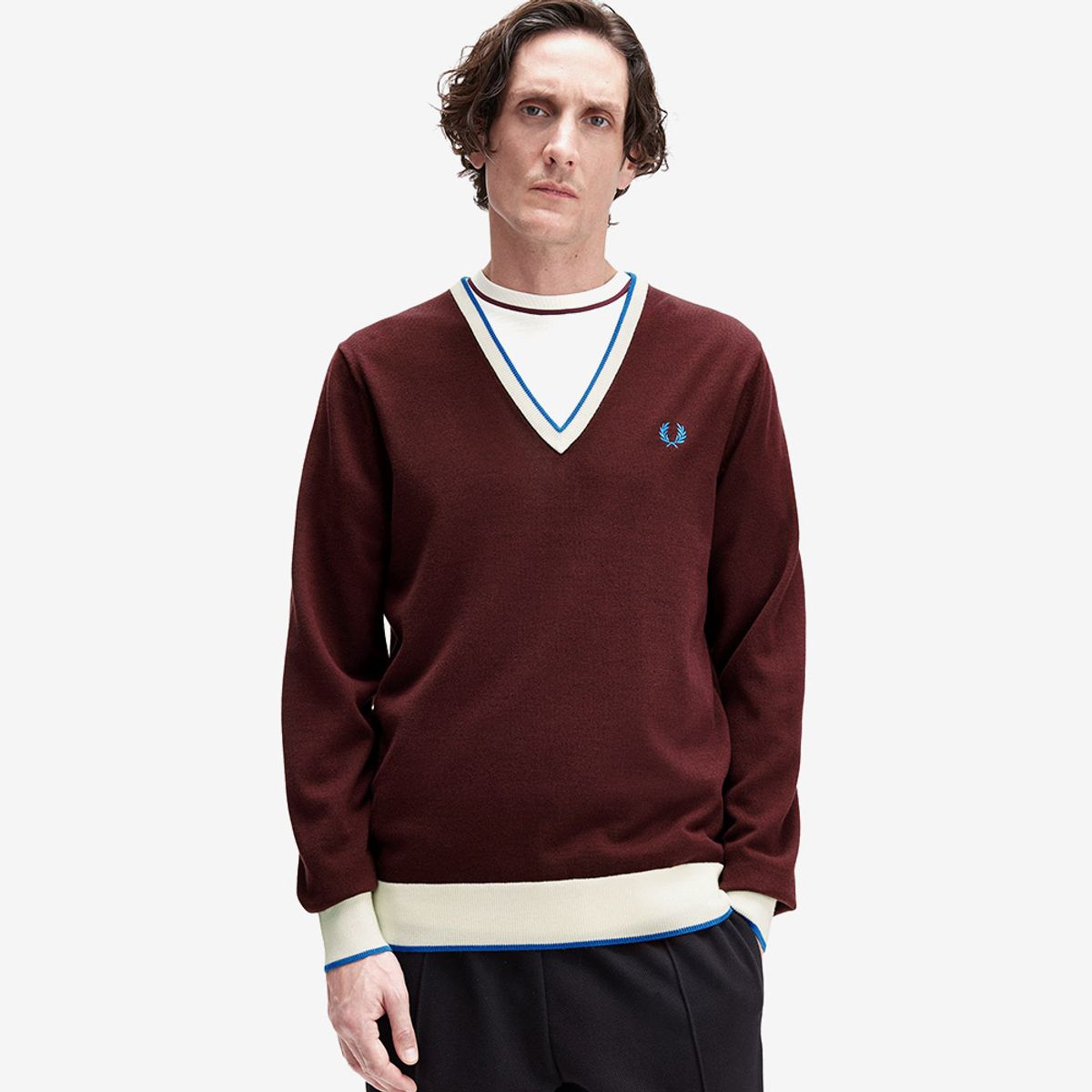 프레드페리(FRED PERRY) [Sharp] 컨트라스트 팁 니트 - 옥스블러드 AFPM253K316-597