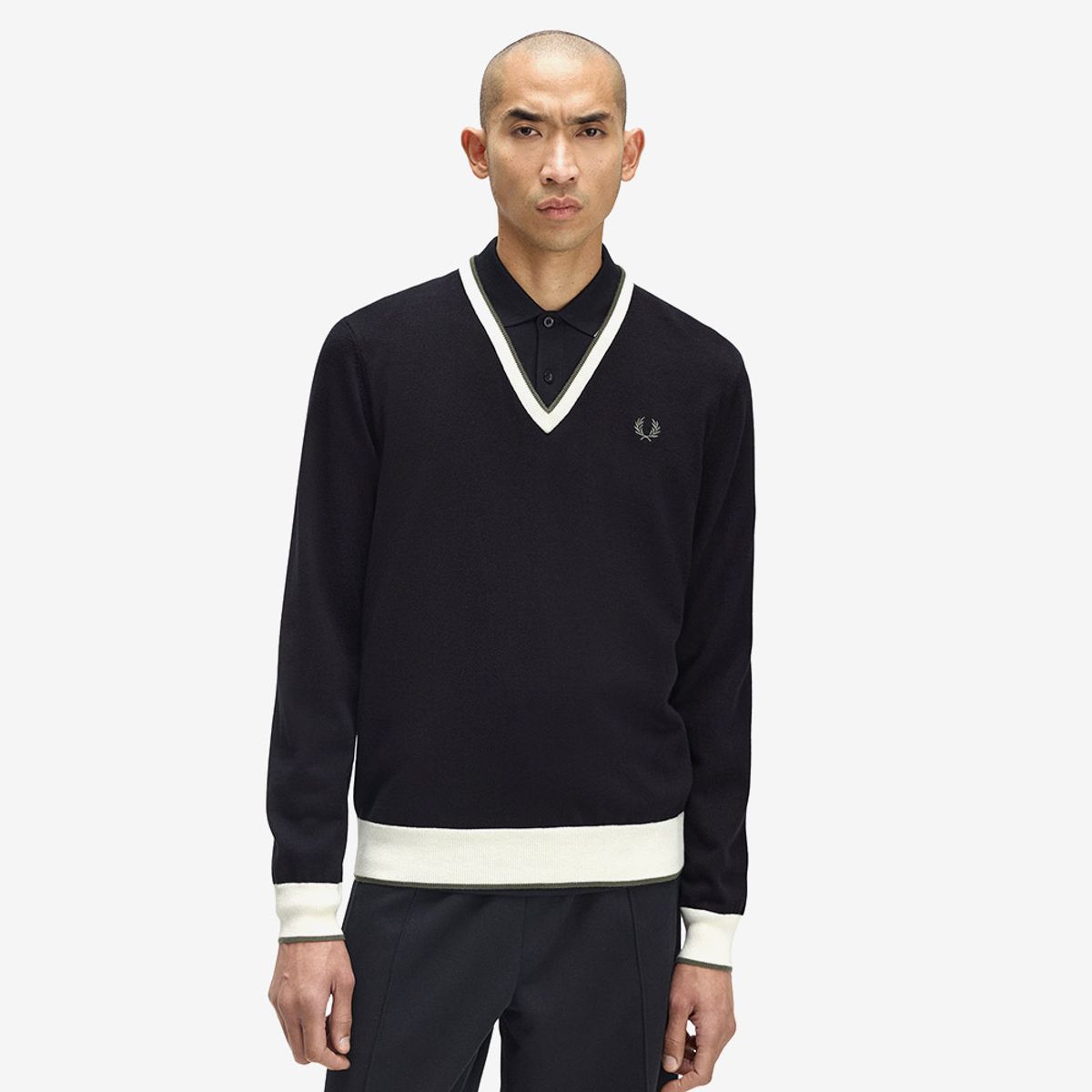 프레드페리(FRED PERRY) [Sharp] 컨트라스트 팁 니트 - 블랙 AFPM253K316-102