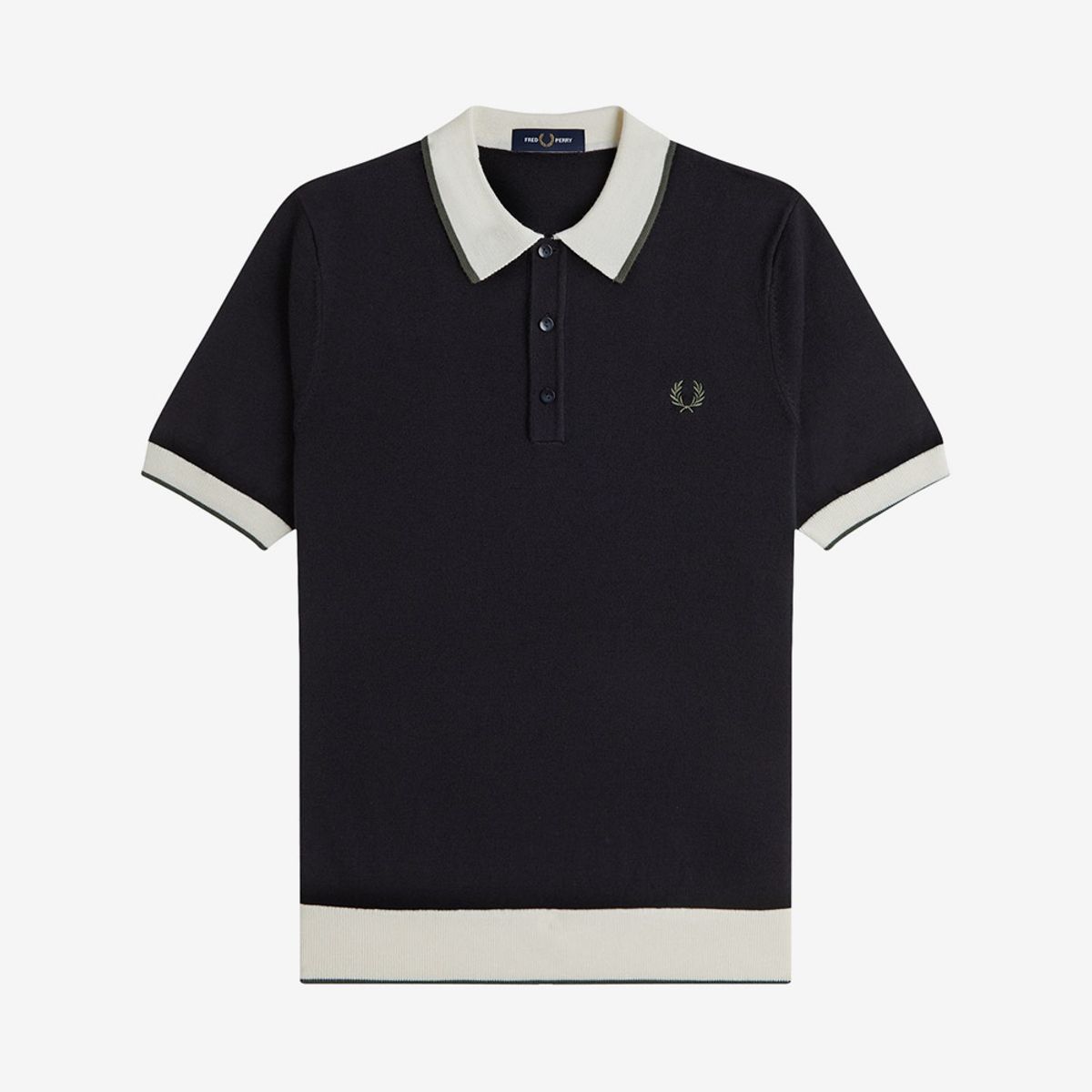 프레드페리(FRED PERRY) [Sharp] 컨트라스트 팁 니트 셔츠 - 블랙 AFPM253K315-102