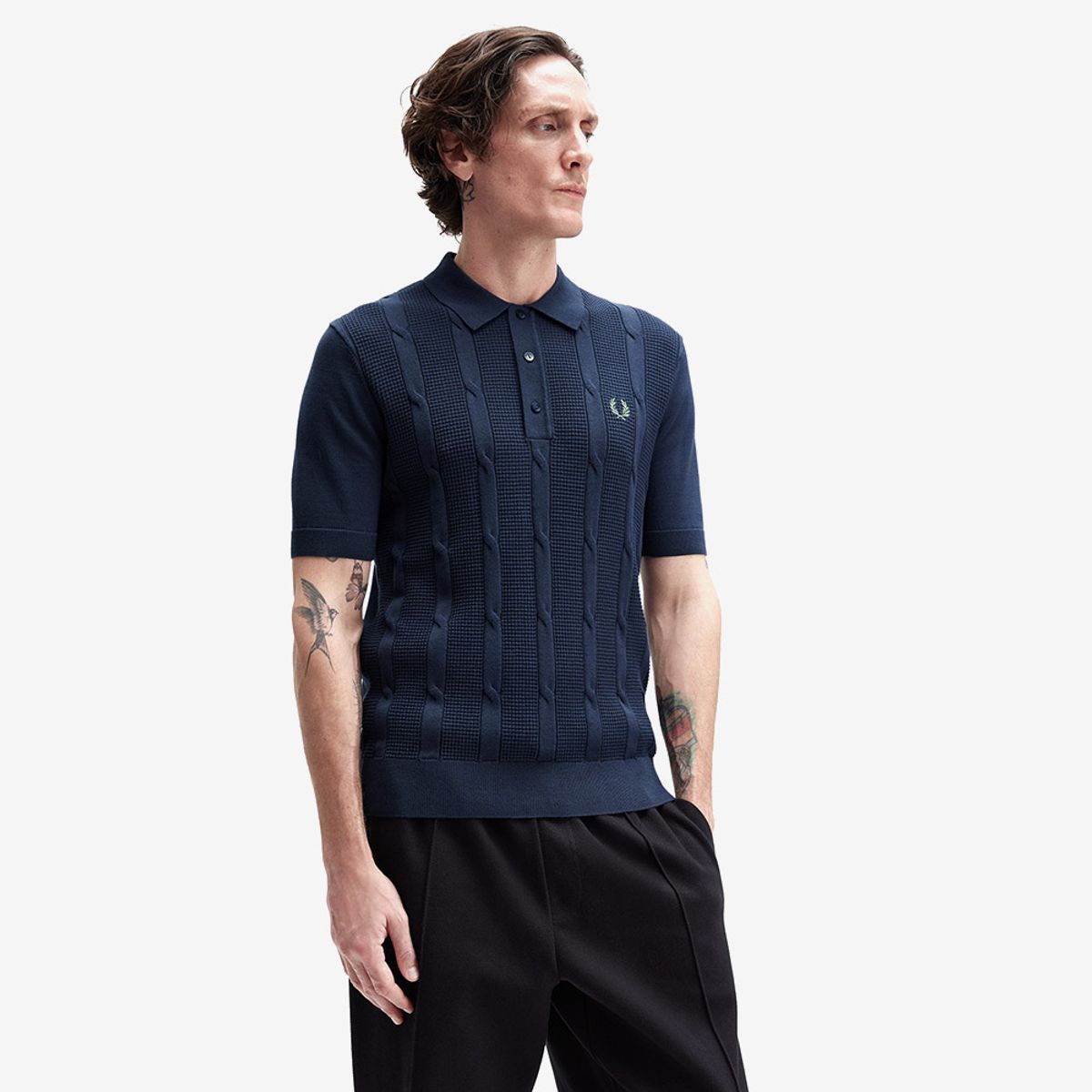 프레드페리(FRED PERRY) [Sharp] 텍스쳐드 케이블 니트 셔츠 - 다크 에이포스 AFPM2531313-738