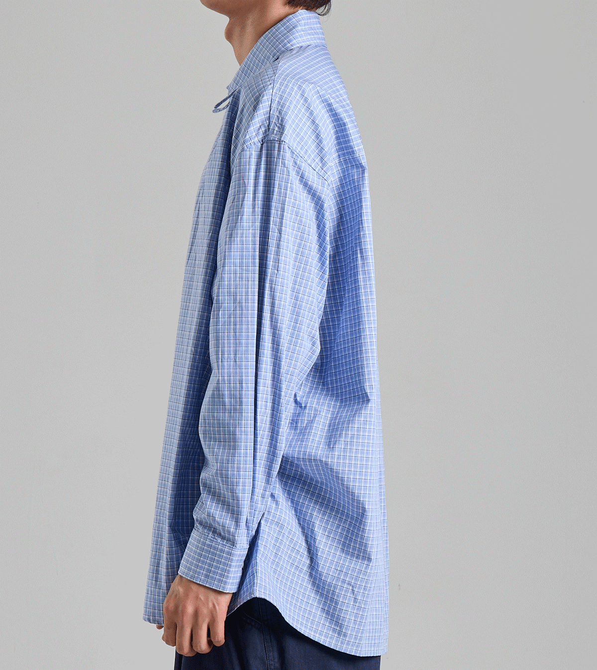 버튼서울(BUTTON SEOUL) 사이드 라인 플리츠 체크 셔츠 (블루)
