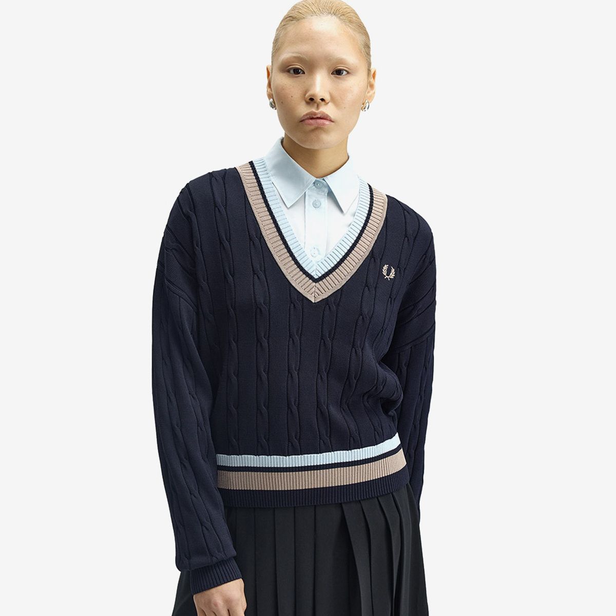프레드페리(FRED PERRY) [Womens] 볼드 팁 케이블 니트 - 네이비 AFPF2531102-608