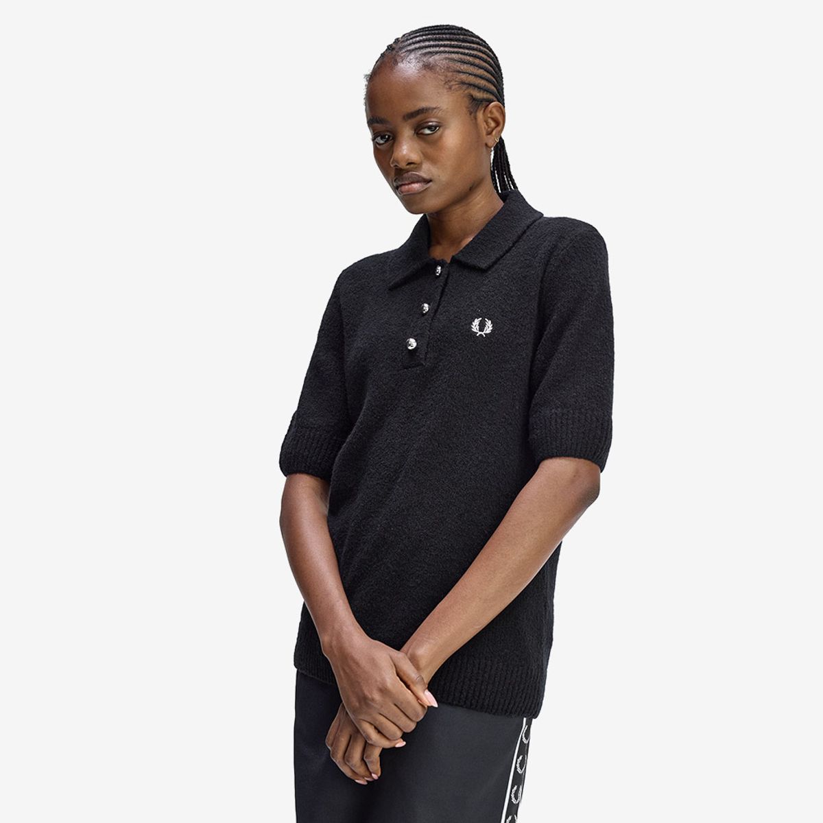 프레드페리(FRED PERRY) [Womens] 텍스쳐드 니트 셔츠 - 블랙 AFPF2531113-102