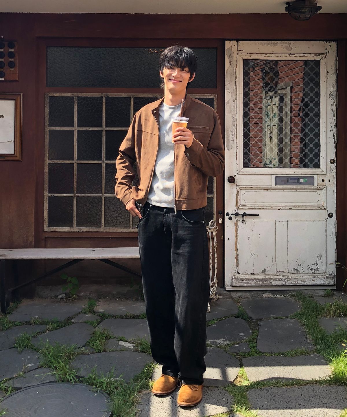 데이(THEY) 크롭 스웨이드 바이커 자켓_BROWN