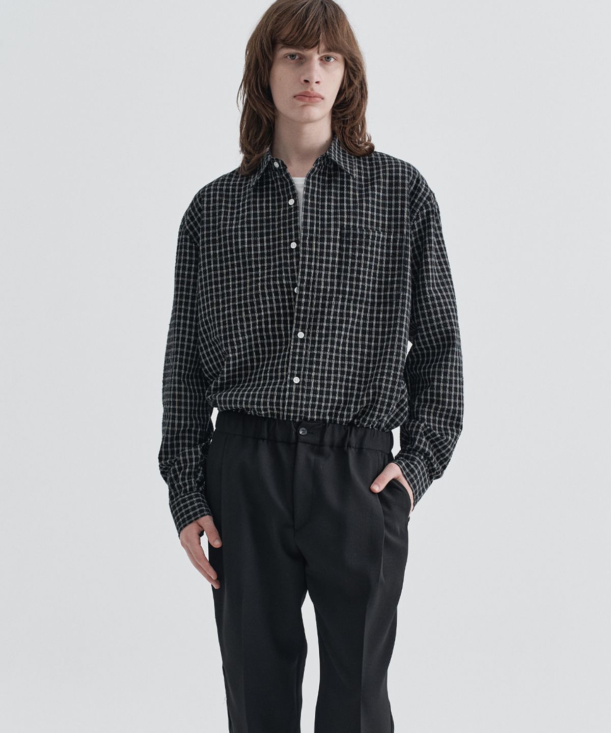 이지오(EZIO) Seersucker Check Shirt_Black