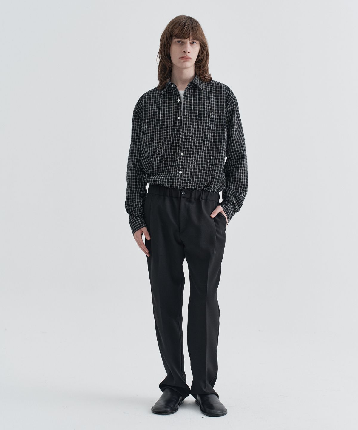 이지오(EZIO) Seersucker Check Shirt_Black