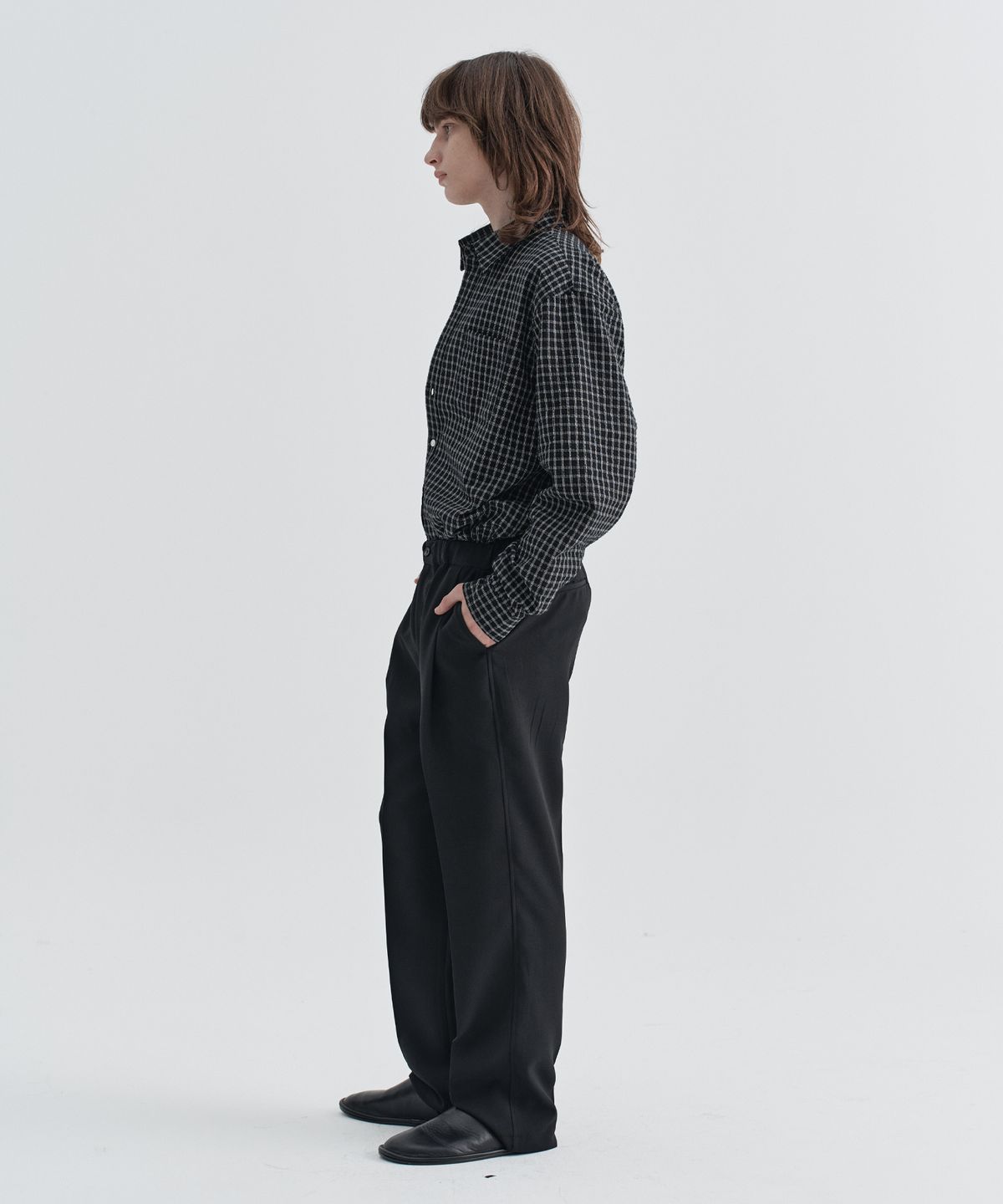 이지오(EZIO) Seersucker Check Shirt_Black
