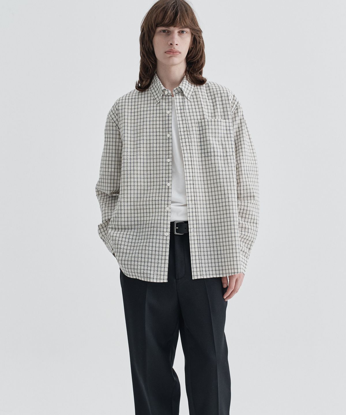 이지오(EZIO) Seersucker Check Shirt_White