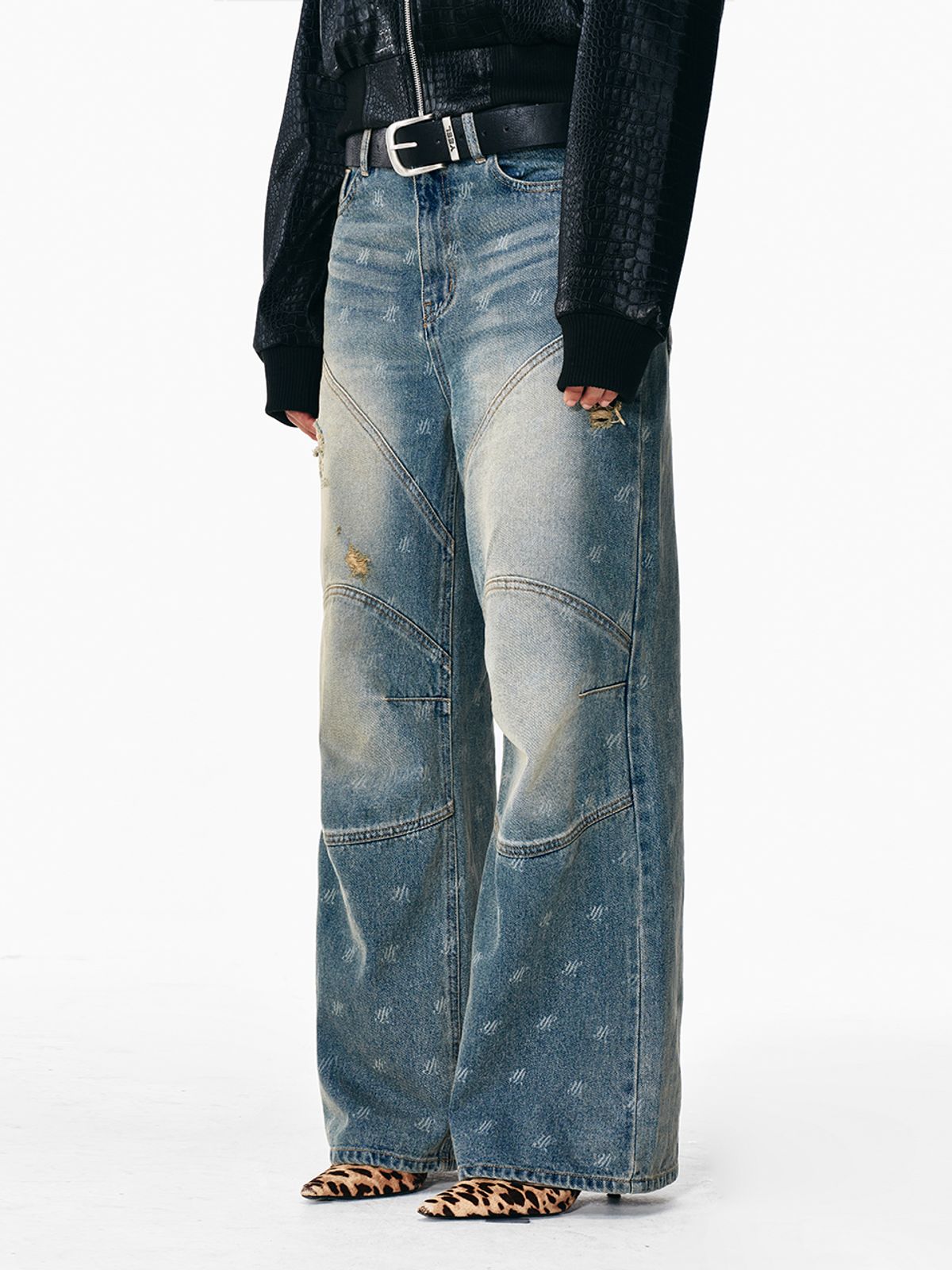 와이이이엘(YEEL) LOGO PRINT PANELED PANTS BLUE