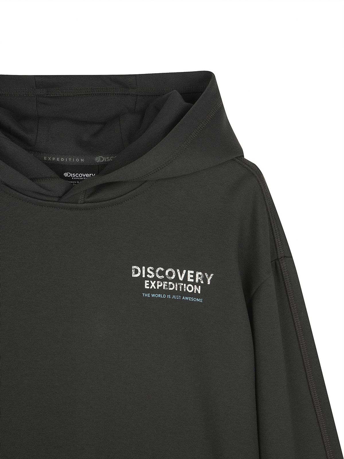디스커버리 키즈(DISCOVERY KIDS) 키즈 아웃도어 로고 후드티셔츠 (D.GREY)