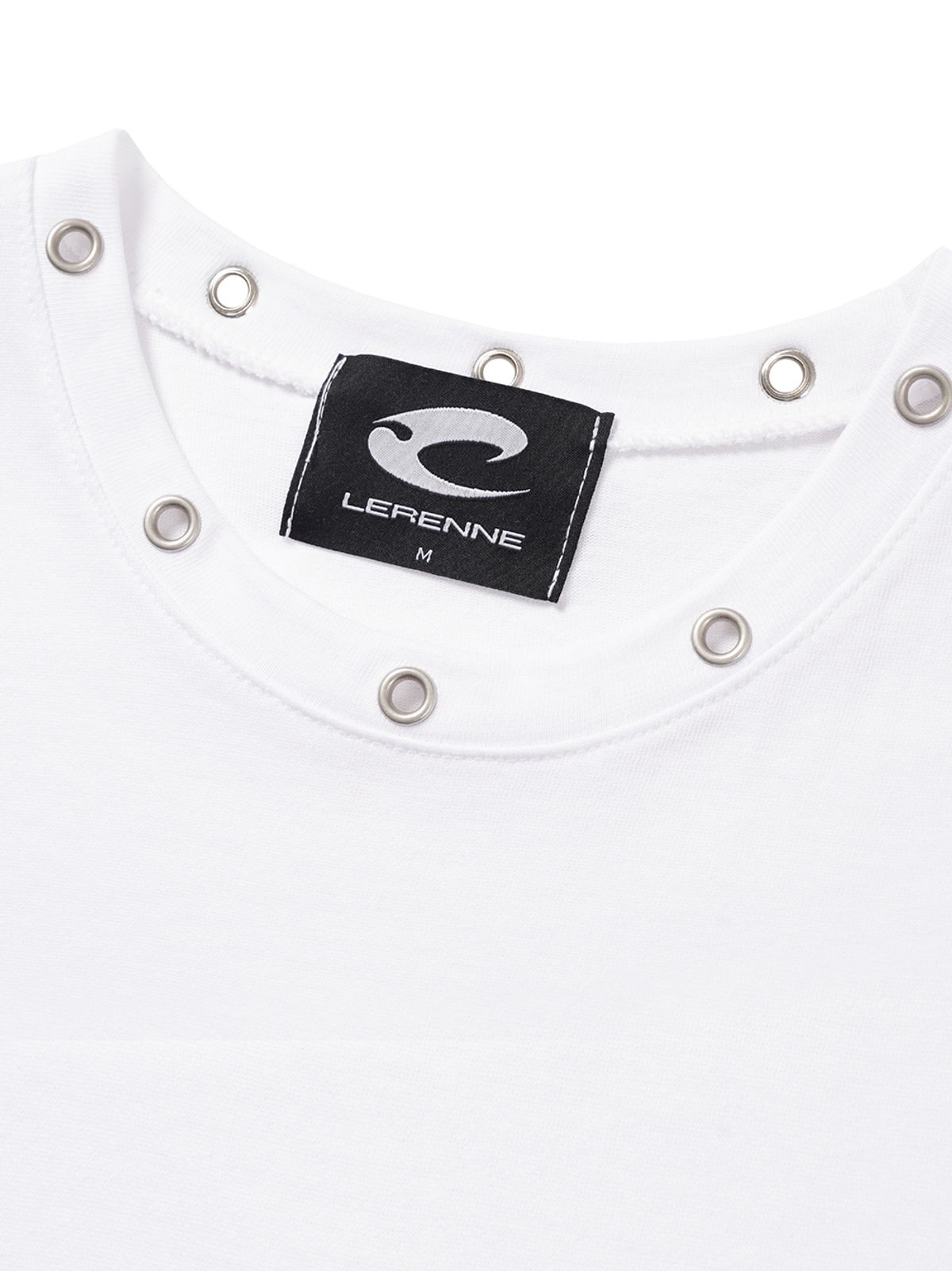 르렌느(LERENNE) Eyelet Slim Fit T-Shirt - White