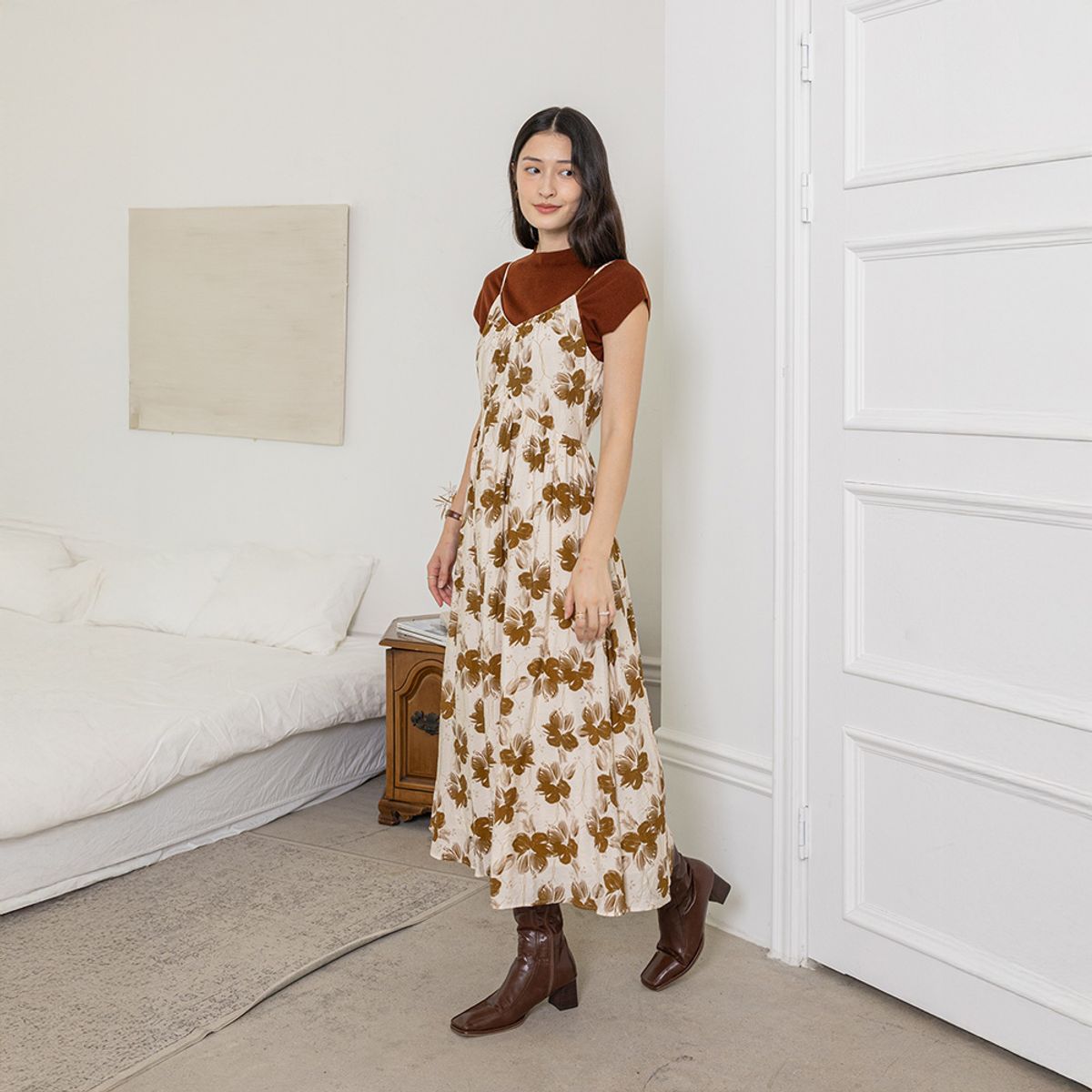 랭썬(LANGSON) LS_Fall flower dress_BROWN