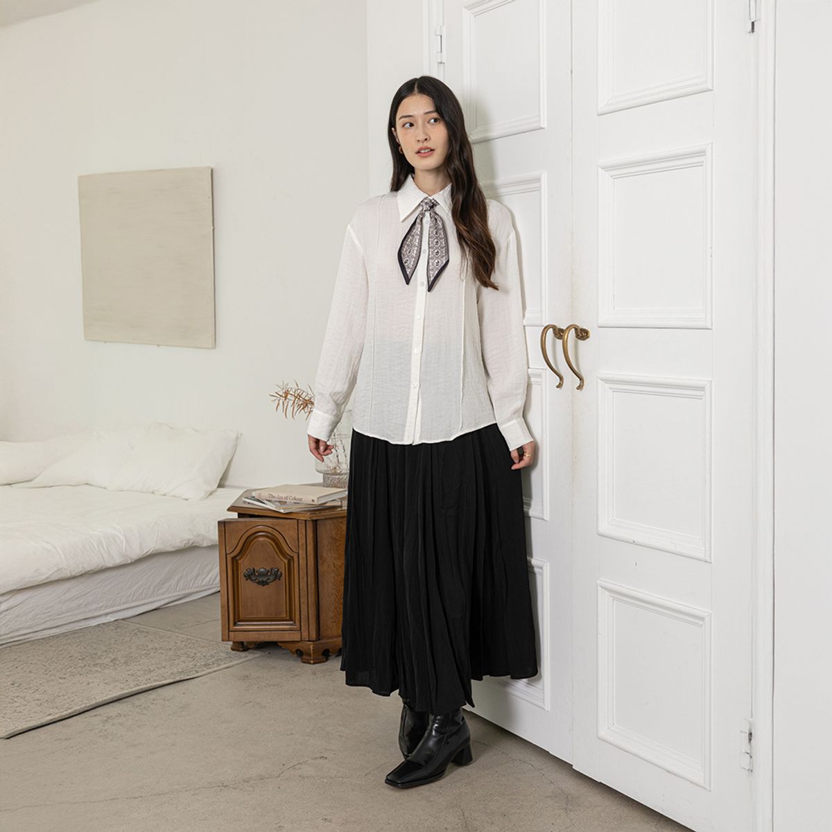 랭썬(LANGSON) LS_Casual shirt and scarf set_WHITE
