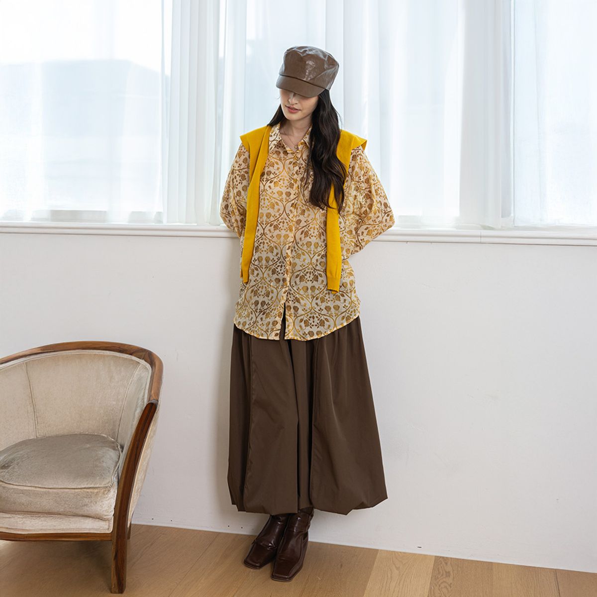 랭썬(LANGSON) LS_Brown bud skirt