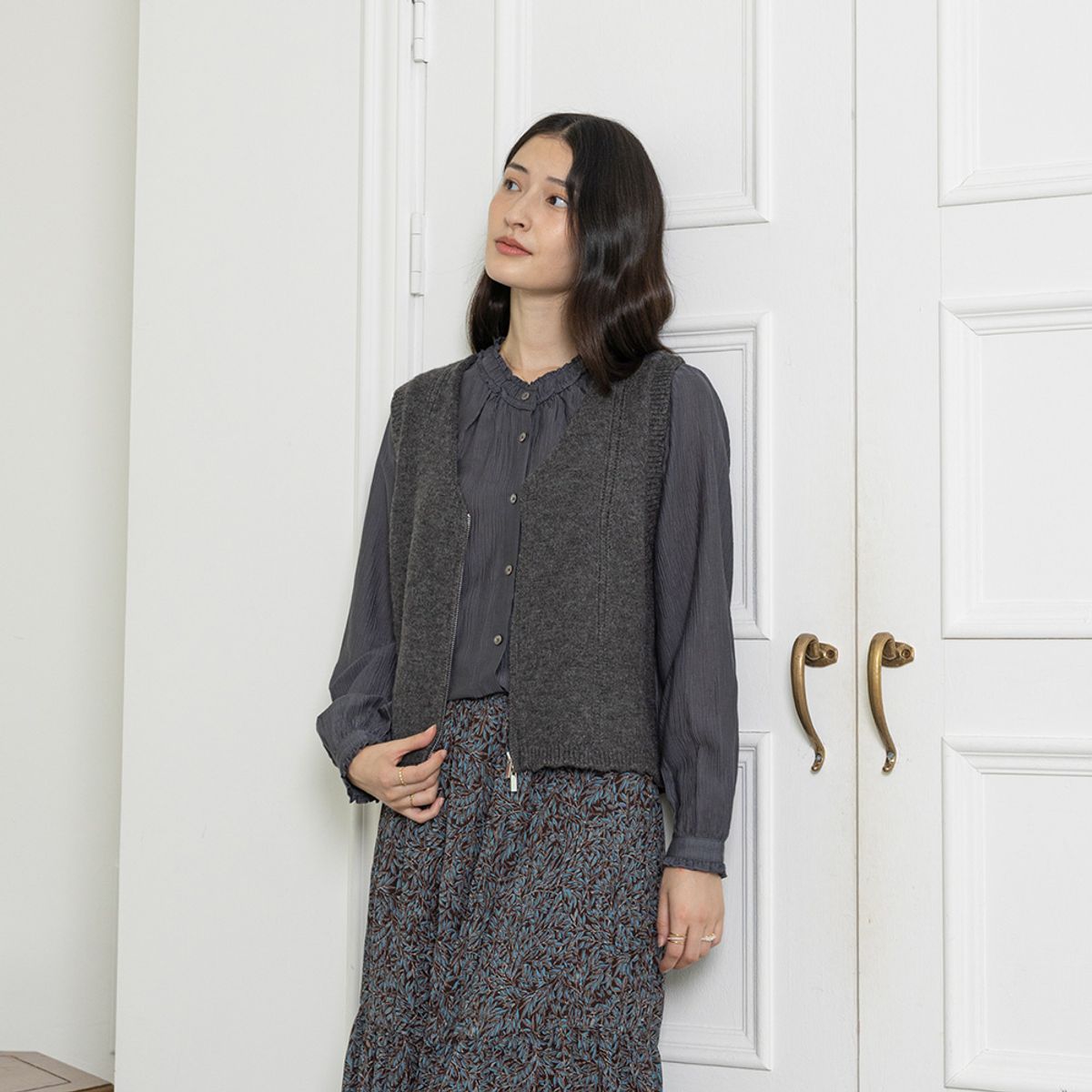 랭썬(LANGSON) LS_Zipper knit vest_GRAY